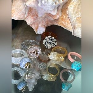 Elegant STONES, RESIN, CERAMIC Statement Women's Ring Set of 5 (E)